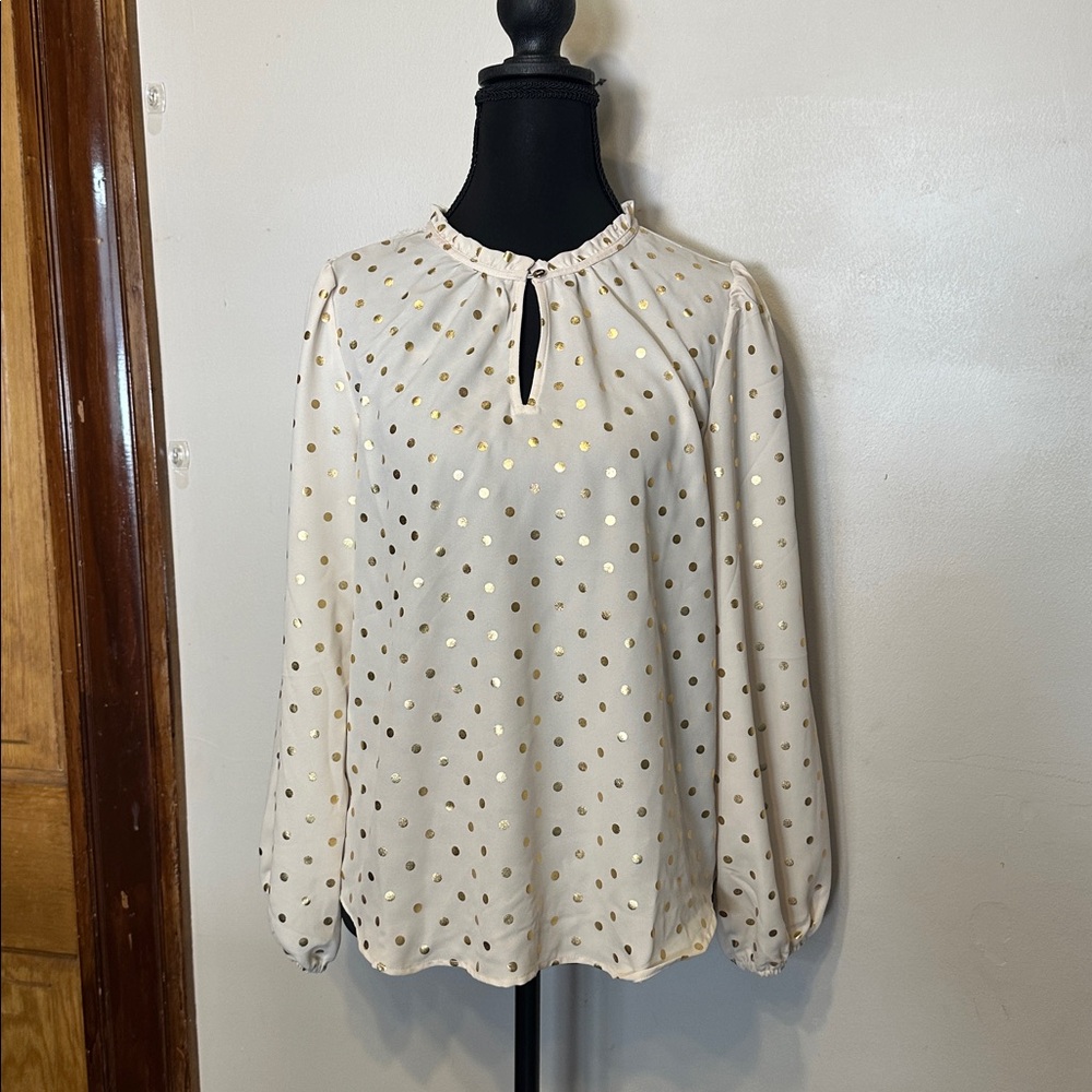 LOFT Cream Top with Gold Dots